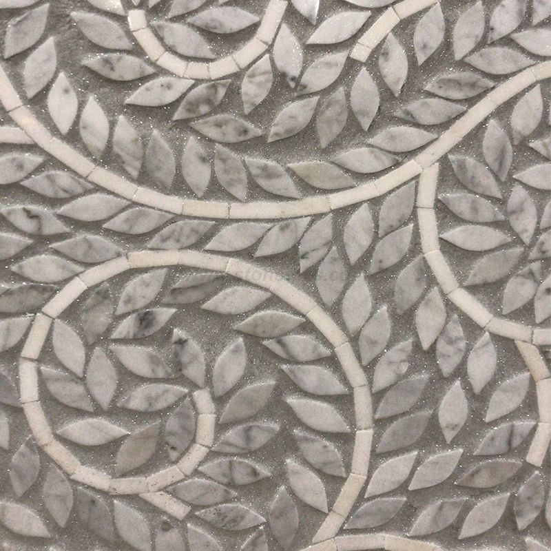 Carrara White Marble Leaf Pattern Handmade Art Mosaic Tile