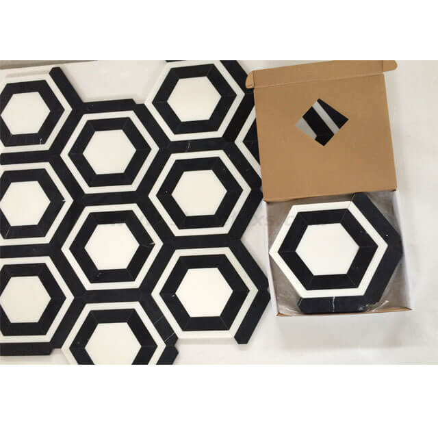Black And White Honeycomb Hexagon Marble Mosaic Tile