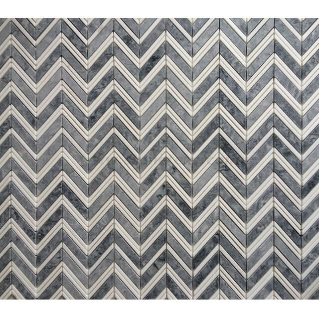 Chevron Marble Tile Thassos White Blend Pacific Grey