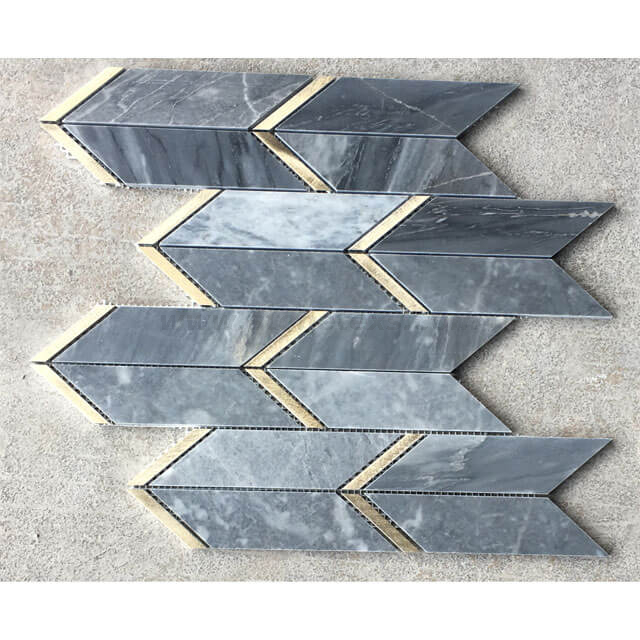 Bardiglio Marble Mix with Metal Arrow Mosaic Tile
